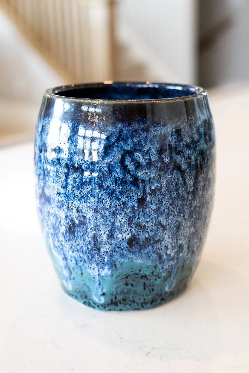 Decorative Pot: Blacks, Blues, Whites, Turquoise - Dan Pearce Ceramics