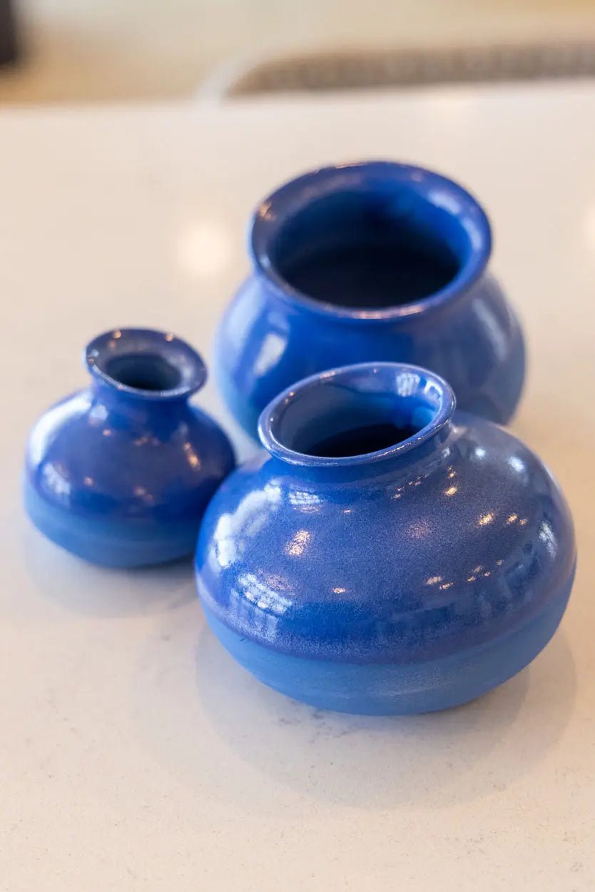 Decorative Small Pot Family: Blue Porcelain Represents Parents & Child - Dan Pearce Ceramics