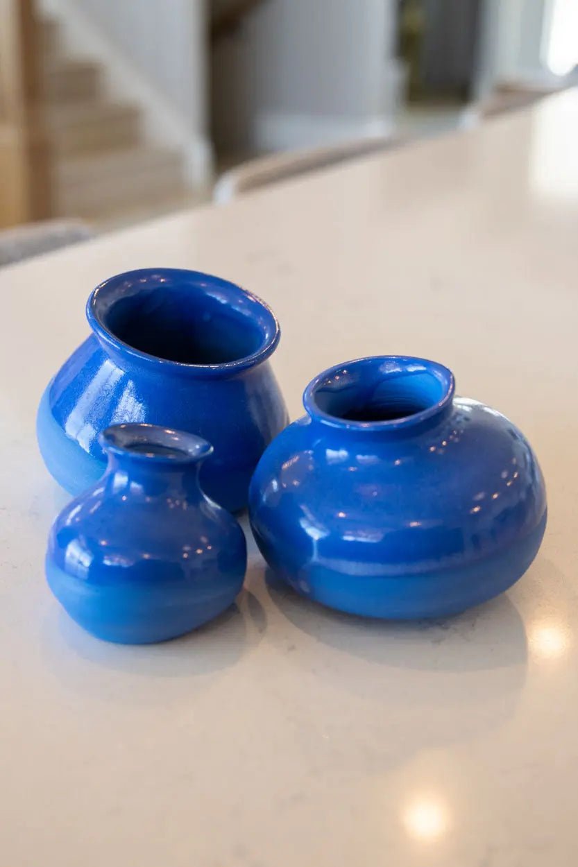 Decorative Small Pot Family: Blue Porcelain Represents Parents & Child - Dan Pearce Ceramics