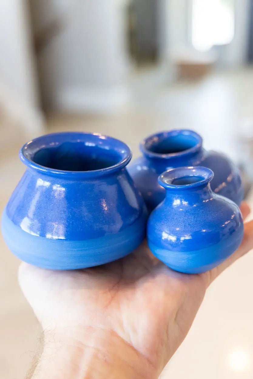 Decorative Small Pot Family: Blue Porcelain Represents Parents & Child - Dan Pearce Ceramics