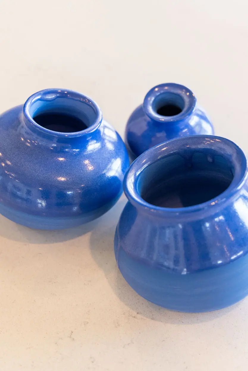 Decorative Small Pot Family: Blue Porcelain Represents Parents & Child - Dan Pearce Ceramics