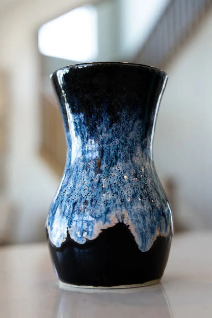 Flower Vase: Blacks, Peaches, Blues - Dan Pearce Ceramics