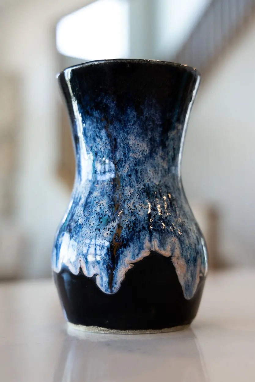 Flower Vase: Blacks, Peaches, Blues - Dan Pearce Ceramics