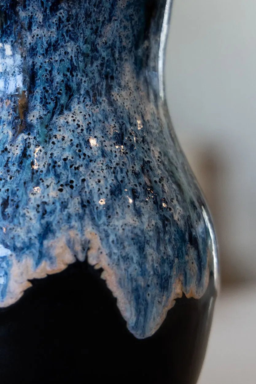 Flower Vase: Blacks, Peaches, Blues - Dan Pearce Ceramics