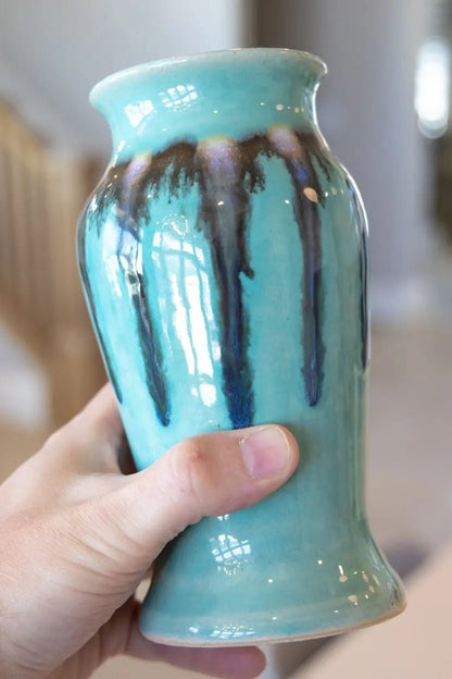 Flower Vase: Turquoise, Blacks, Whites, Purples - Dan Pearce Ceramics