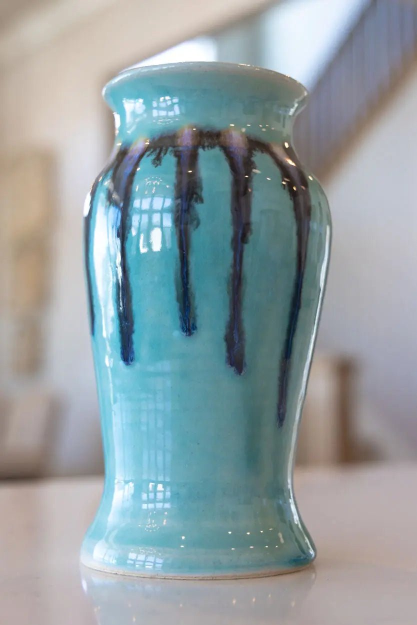 Flower Vase: Turquoise, Blacks, Whites, Purples - Dan Pearce Ceramics