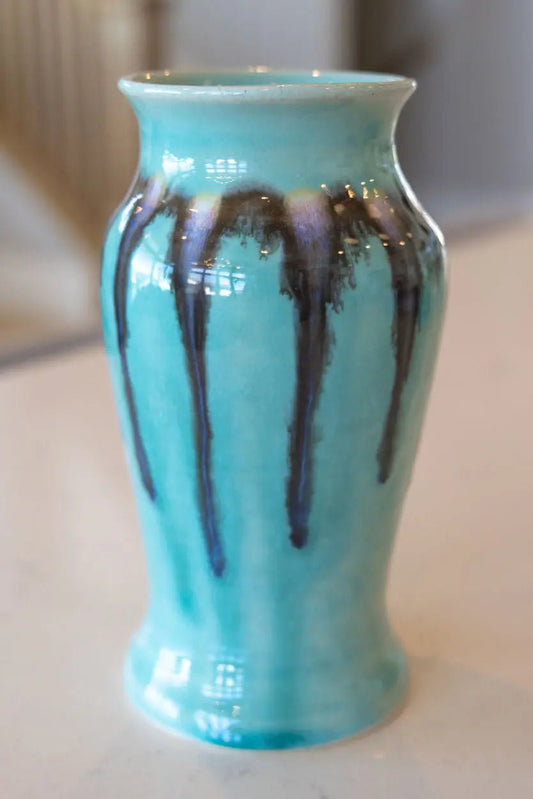 Flower Vase: Turquoise, Blacks, Whites, Purples - Dan Pearce Ceramics