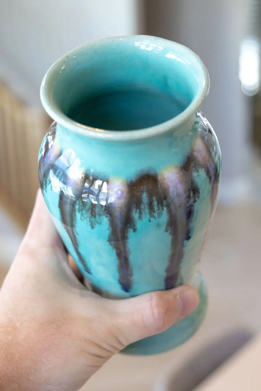 Flower Vase: Turquoise, Blacks, Whites, Purples - Dan Pearce Ceramics