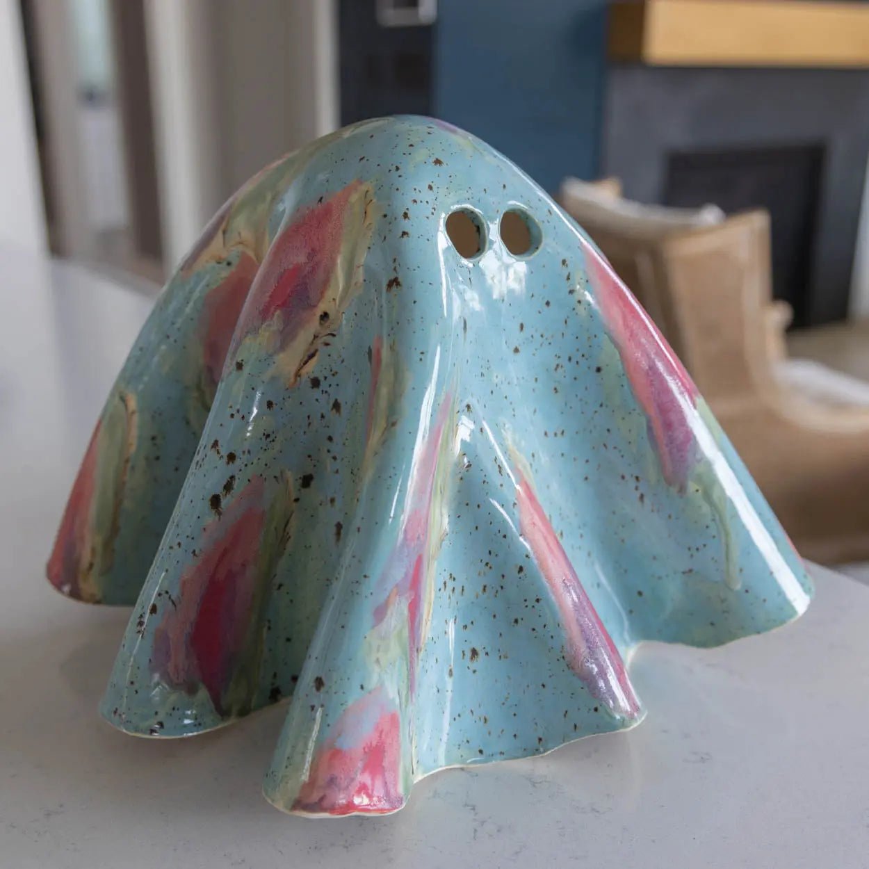 "Ghosty" XL Porcelain Ghost - Abstract Art (Baby Blues, Pinks, Purples, Greens) - Dan Pearce Ceramics