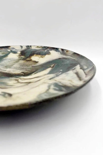 Handcrafted Marbled Platter (Turquoise, Chocolate, Cream) - Dan Pearce Ceramics