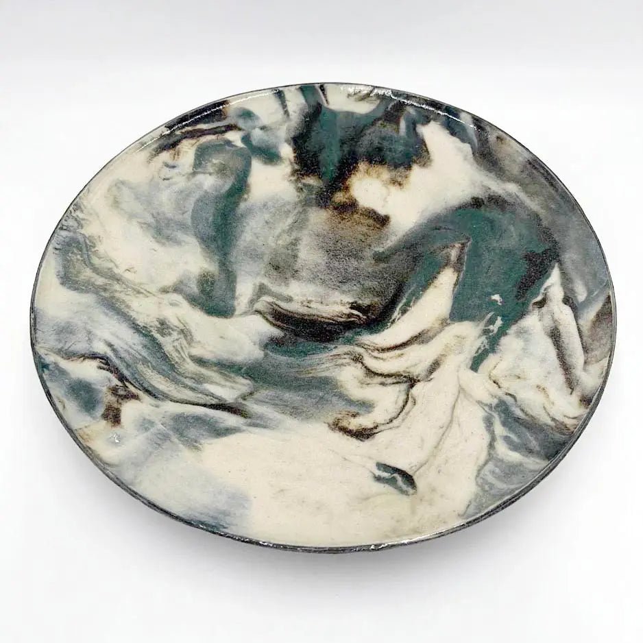 Handcrafted Marbled Platter (Turquoise, Chocolate, Cream) - Dan Pearce Ceramics