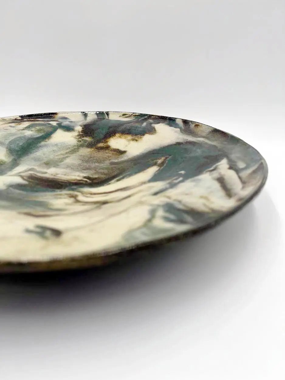 Handcrafted Marbled Platter (Turquoise, Chocolate, Cream) - Dan Pearce Ceramics