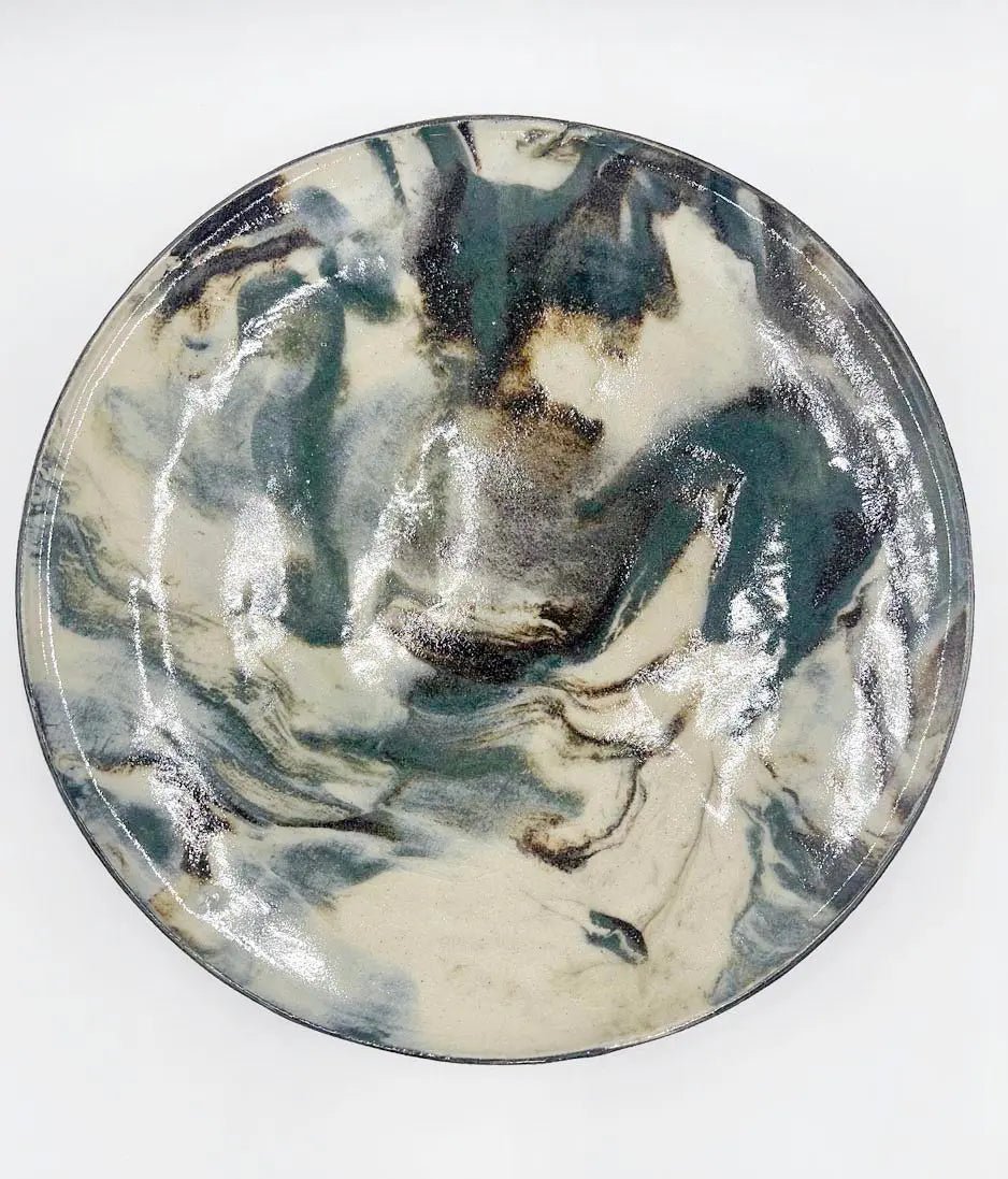 Handcrafted Marbled Platter (Turquoise, Chocolate, Cream) - Dan Pearce Ceramics