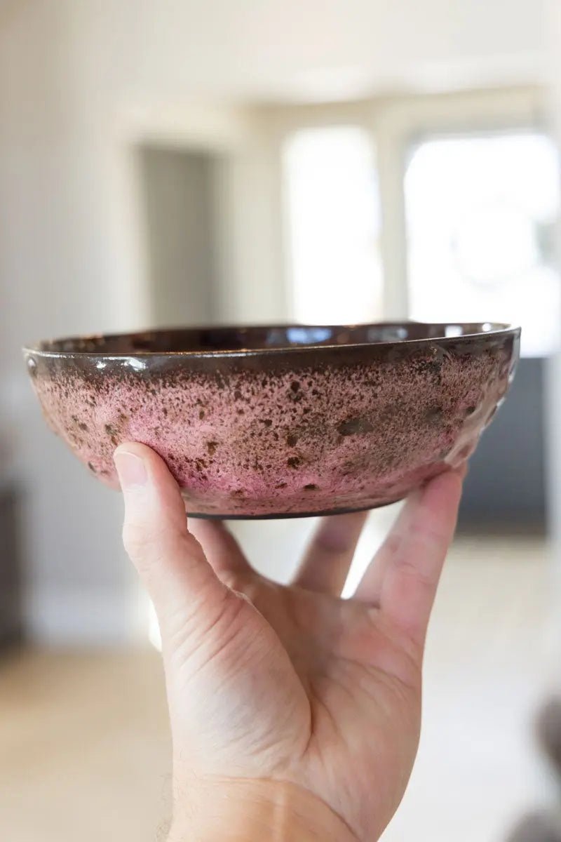 "Happy Accident" Bumpy Pink Schemed Bowl on Dark Clay - Dan Pearce Ceramics