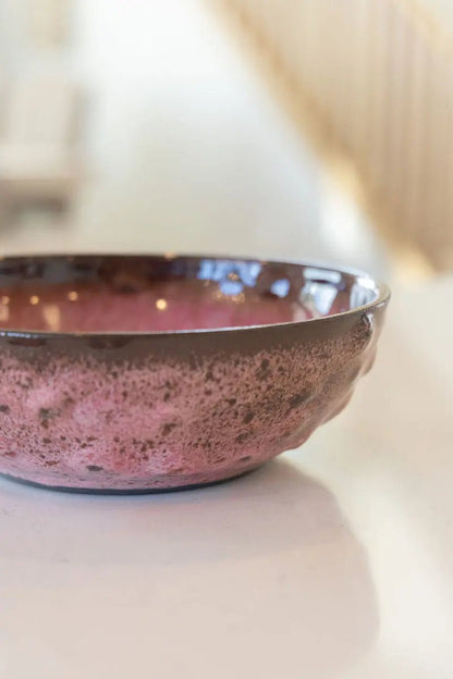 "Happy Accident" Bumpy Pink Schemed Bowl on Dark Clay - Dan Pearce Ceramics