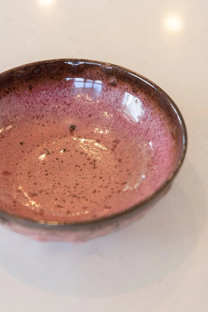 "Happy Accident" Bumpy Pink Schemed Bowl on Dark Clay - Dan Pearce Ceramics