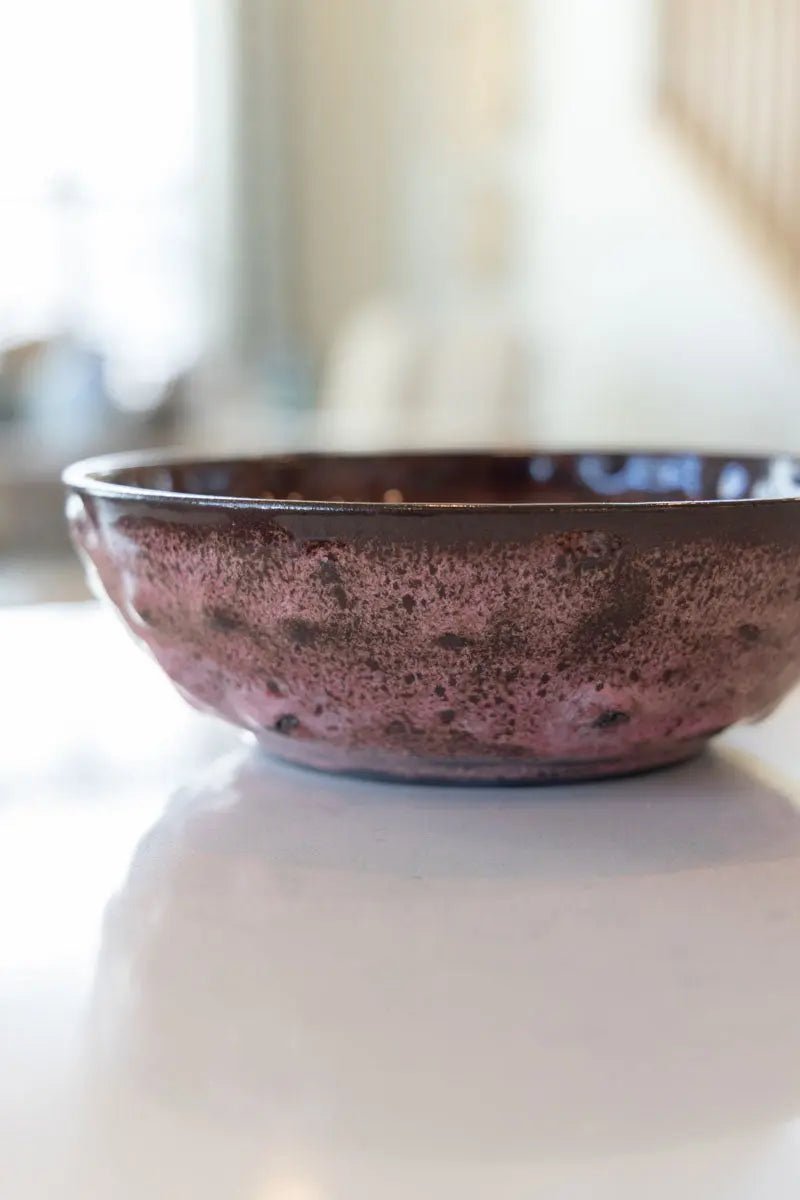 "Happy Accident" Bumpy Pink Schemed Bowl on Dark Clay - Dan Pearce Ceramics