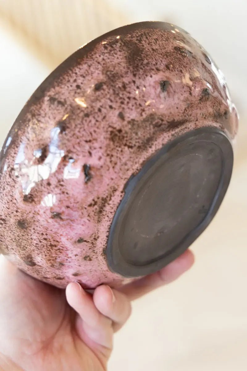 "Happy Accident" Bumpy Pink Schemed Bowl on Dark Clay - Dan Pearce Ceramics