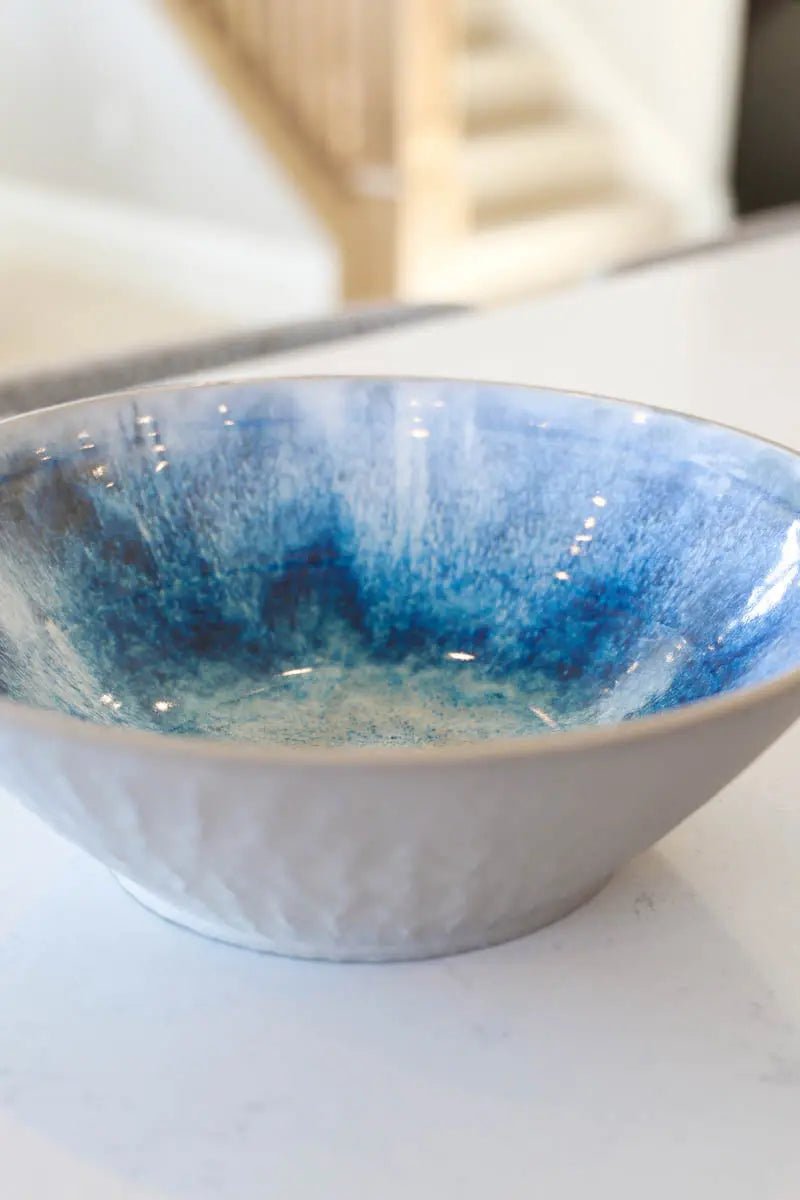 Large Cement - Style Contemporary Serving Bowl (Grays, Blues, & Whites) - Dan Pearce Ceramics