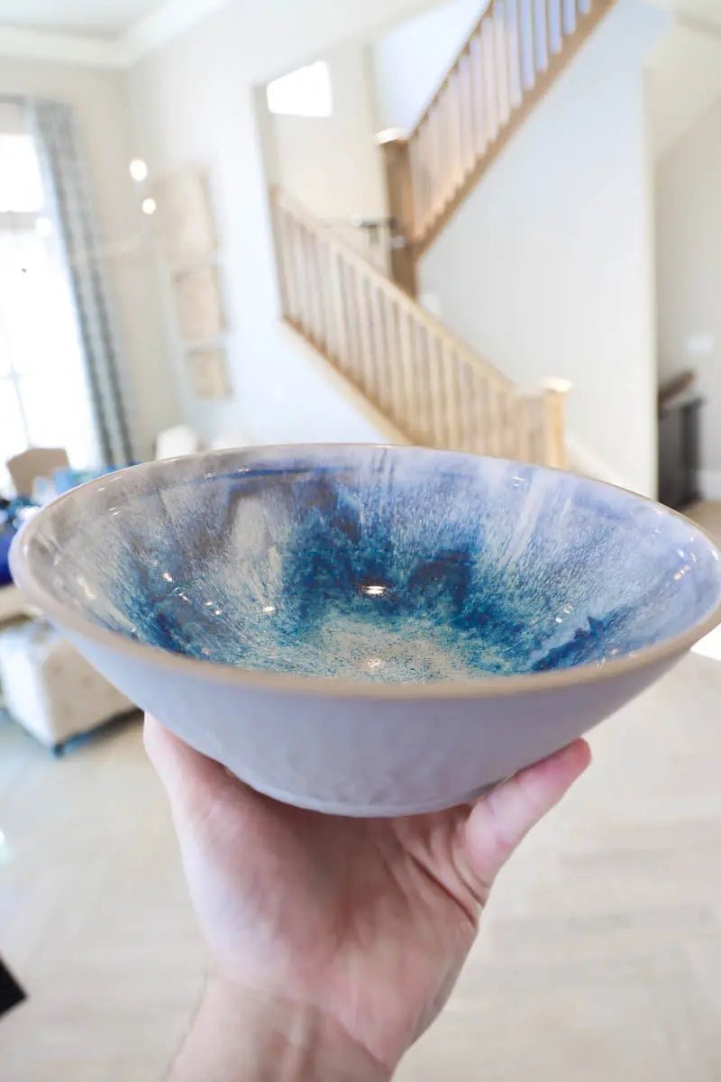 Large Cement - Style Contemporary Serving Bowl (Grays, Blues, & Whites) - Dan Pearce Ceramics