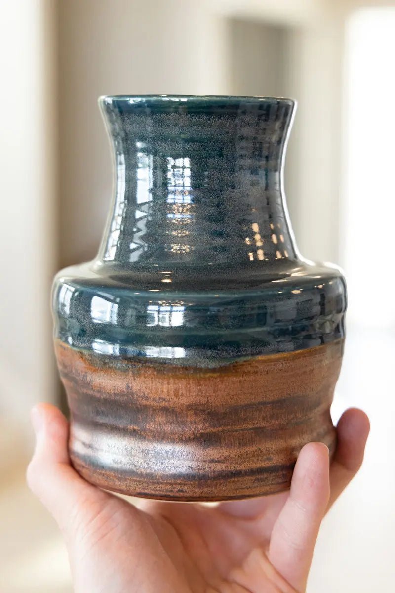 Large Contemporary Pot/Vase Copper & Greens - Dan Pearce Ceramics