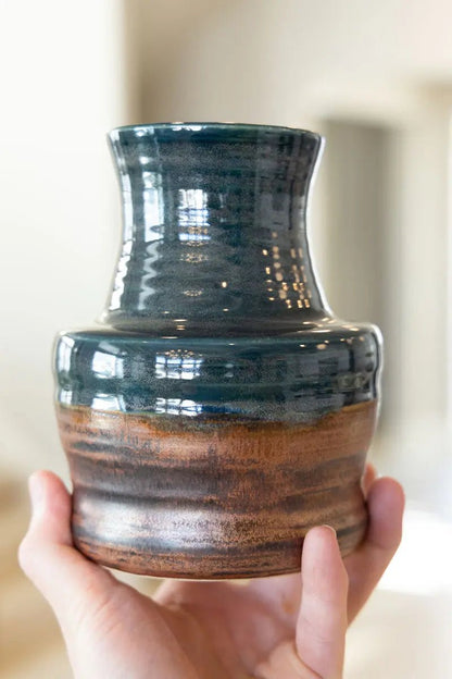 Large Contemporary Pot/Vase Copper & Greens - Dan Pearce Ceramics