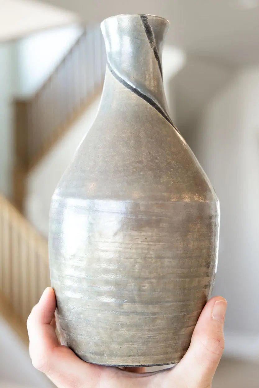 Large Contemporary Raku Vase/Pot: Iridescent Grays & Silvers - Dan Pearce Ceramics