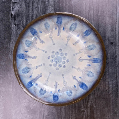 Large Dark Chocolate Stoneware Serving/Decorative Bowl - Blues & Creams (Alchemy Collection) SECONDS - Dan Pearce Ceramics