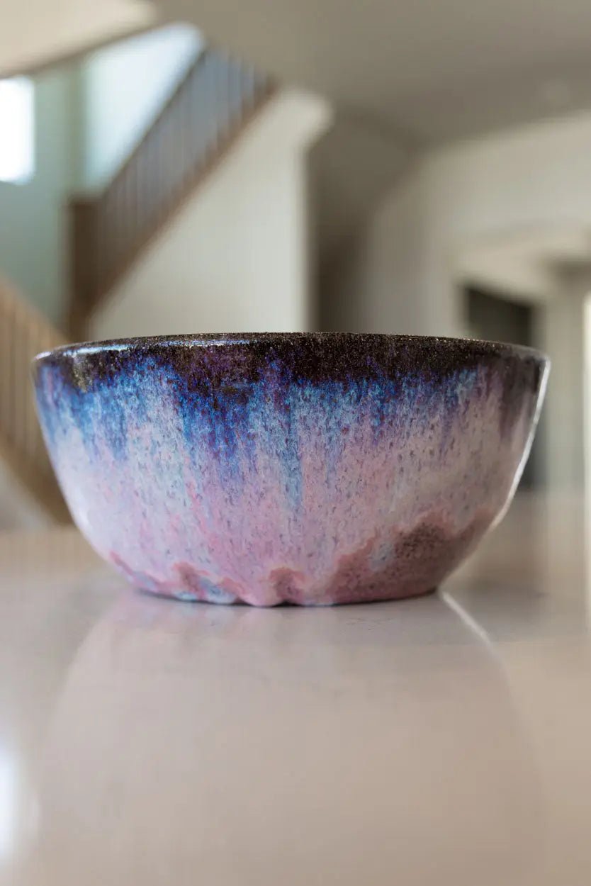 Large Decorative Bowl: Pinks, Browns, and Blues - Dan Pearce Ceramics