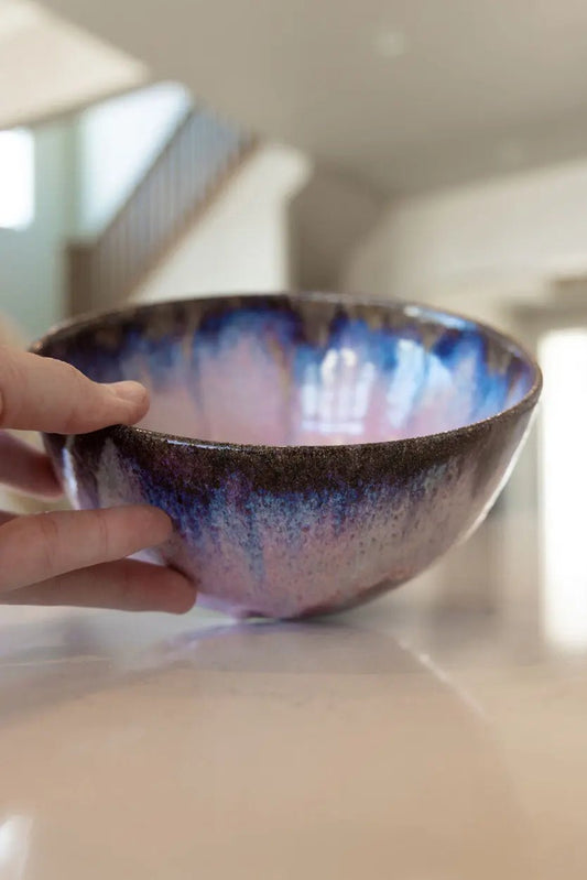 Large Decorative Bowl: Pinks, Browns, and Blues - Dan Pearce Ceramics