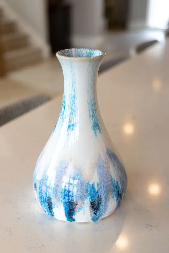 Large Decorative Vase/Pot - Creams, Blues, Turquoises, Blacks, & Browns - Dan Pearce Ceramics