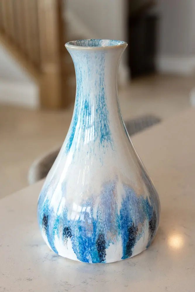 Large Decorative Vase/Pot - Creams, Blues, Turquoises, Blacks, & Browns - Dan Pearce Ceramics