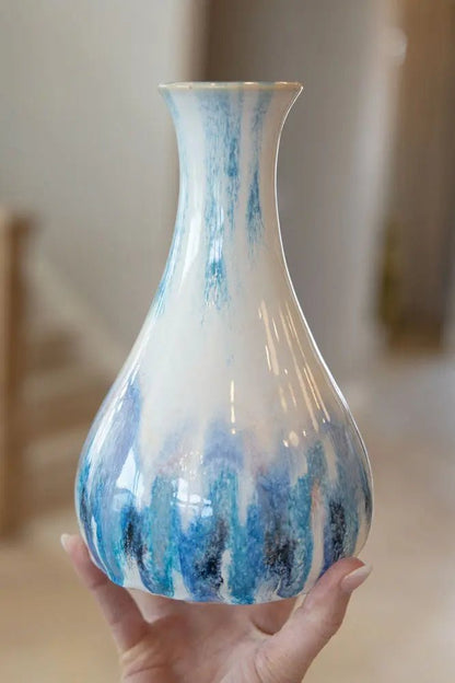 Large Decorative Vase/Pot - Creams, Blues, Turquoises, Blacks, & Browns - Dan Pearce Ceramics