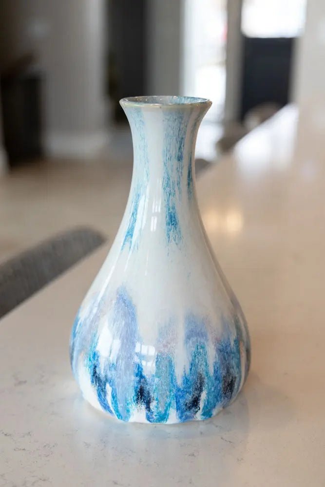 Large Decorative Vase/Pot - Creams, Blues, Turquoises, Blacks, & Browns - Dan Pearce Ceramics