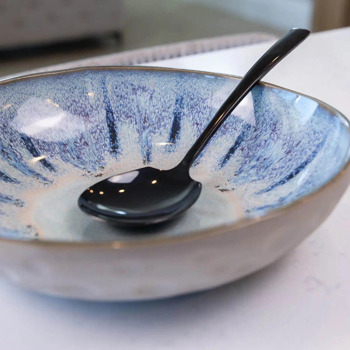 Large Gray Stoneware Serving/Decorative Bowl - Blues & Creams (Alchemy Collection) - Dan Pearce Ceramics