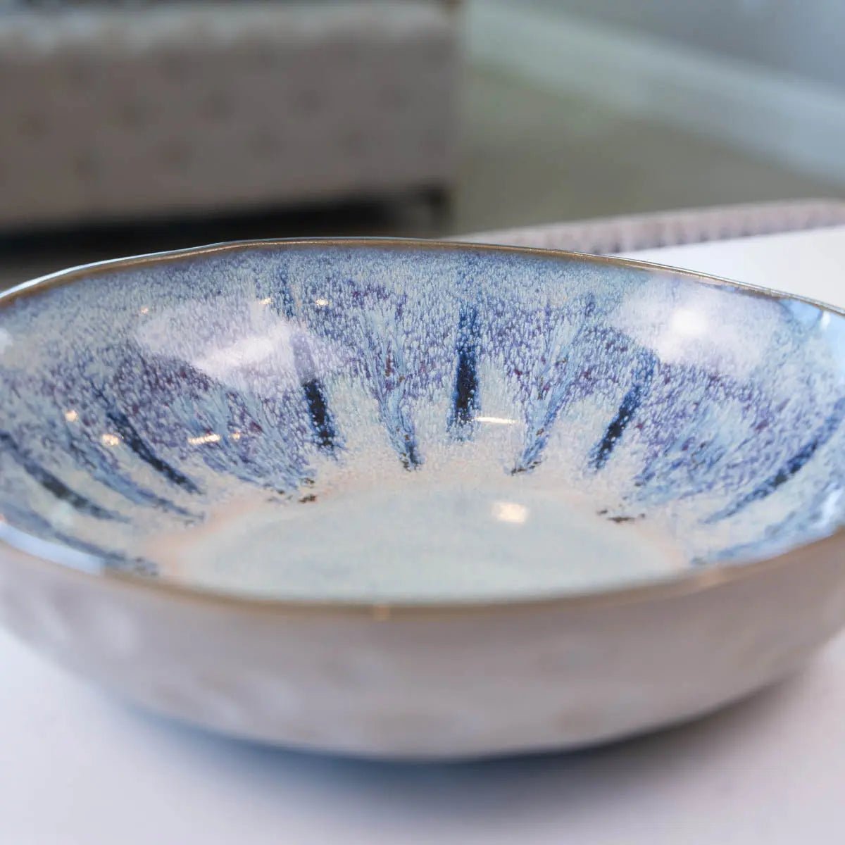 Large Gray Stoneware Serving/Decorative Bowl - Blues & Creams (Alchemy Collection) - Dan Pearce Ceramics