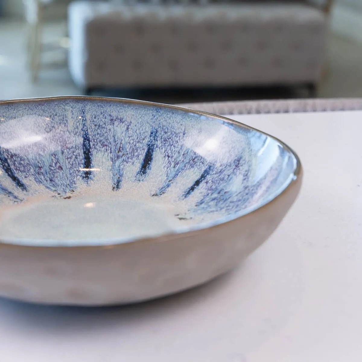 Large Gray Stoneware Serving/Decorative Bowl - Blues & Creams (Alchemy Collection) - Dan Pearce Ceramics