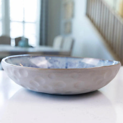 Large Gray Stoneware Serving/Decorative Bowl - Blues & Creams (Alchemy Collection) - Dan Pearce Ceramics