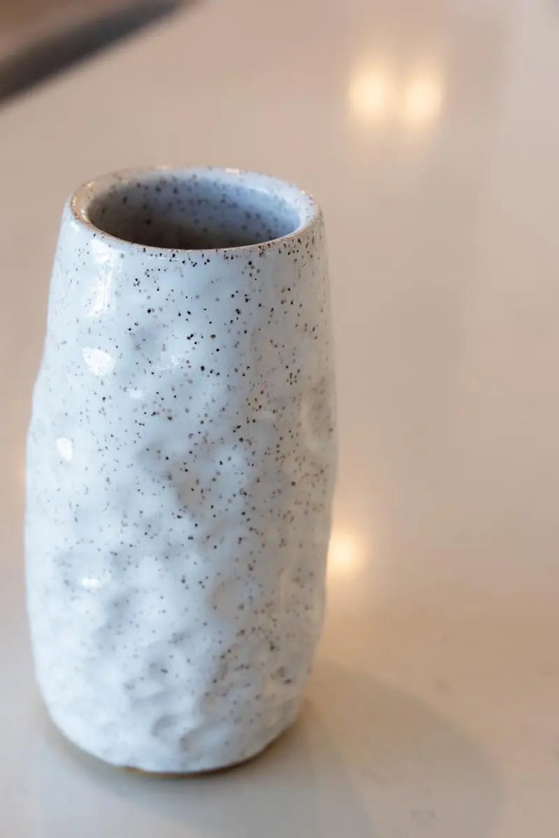 Large Hand - Textured Speckled Stoneware Flower Vase (White) - Dan Pearce Ceramics