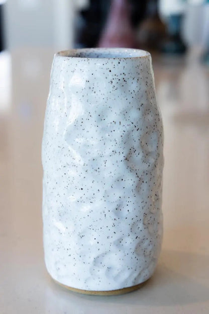 Large Hand - Textured Speckled Stoneware Flower Vase (White) - Dan Pearce Ceramics