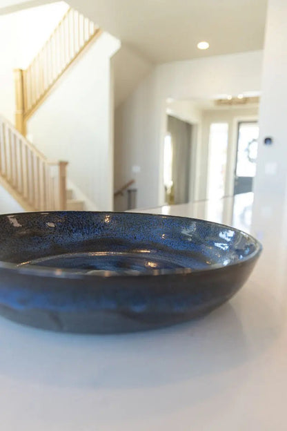 Large Low Profile Bowl/Dish - Midnight Blues & Blacks on Black Clay - Dan Pearce Ceramics