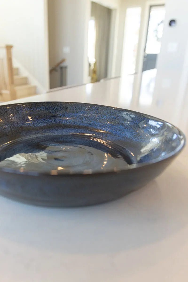 Large Low Profile Bowl/Dish - Midnight Blues & Blacks on Black Clay - Dan Pearce Ceramics