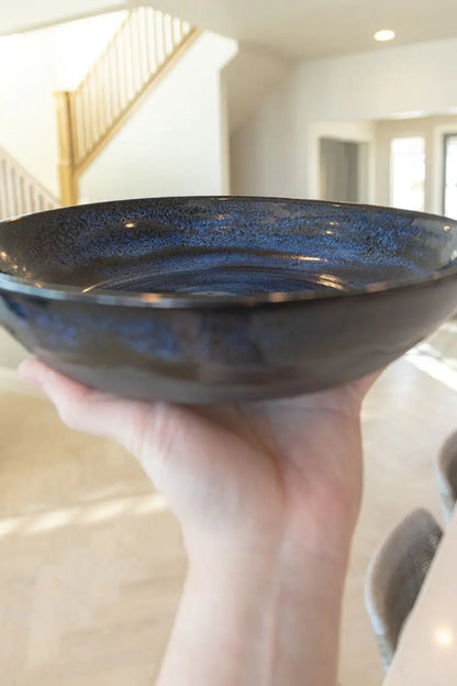 Large Low Profile Bowl/Dish - Midnight Blues & Blacks on Black Clay - Dan Pearce Ceramics