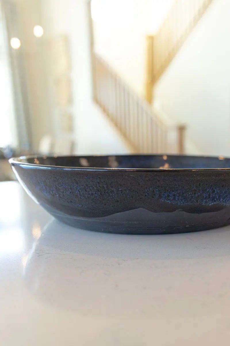 Large Low Profile Bowl/Dish - Midnight Blues & Blacks on Black Clay - Dan Pearce Ceramics