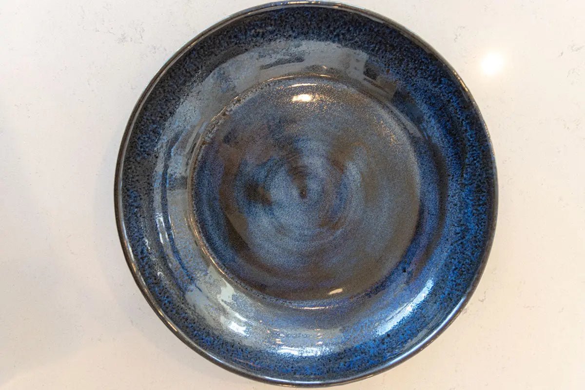 Large Low Profile Bowl/Dish - Midnight Blues & Blacks on Black Clay - Dan Pearce Ceramics