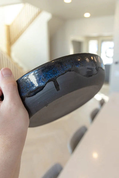 Large Low Profile Bowl/Dish - Midnight Blues & Blacks on Black Clay - Dan Pearce Ceramics