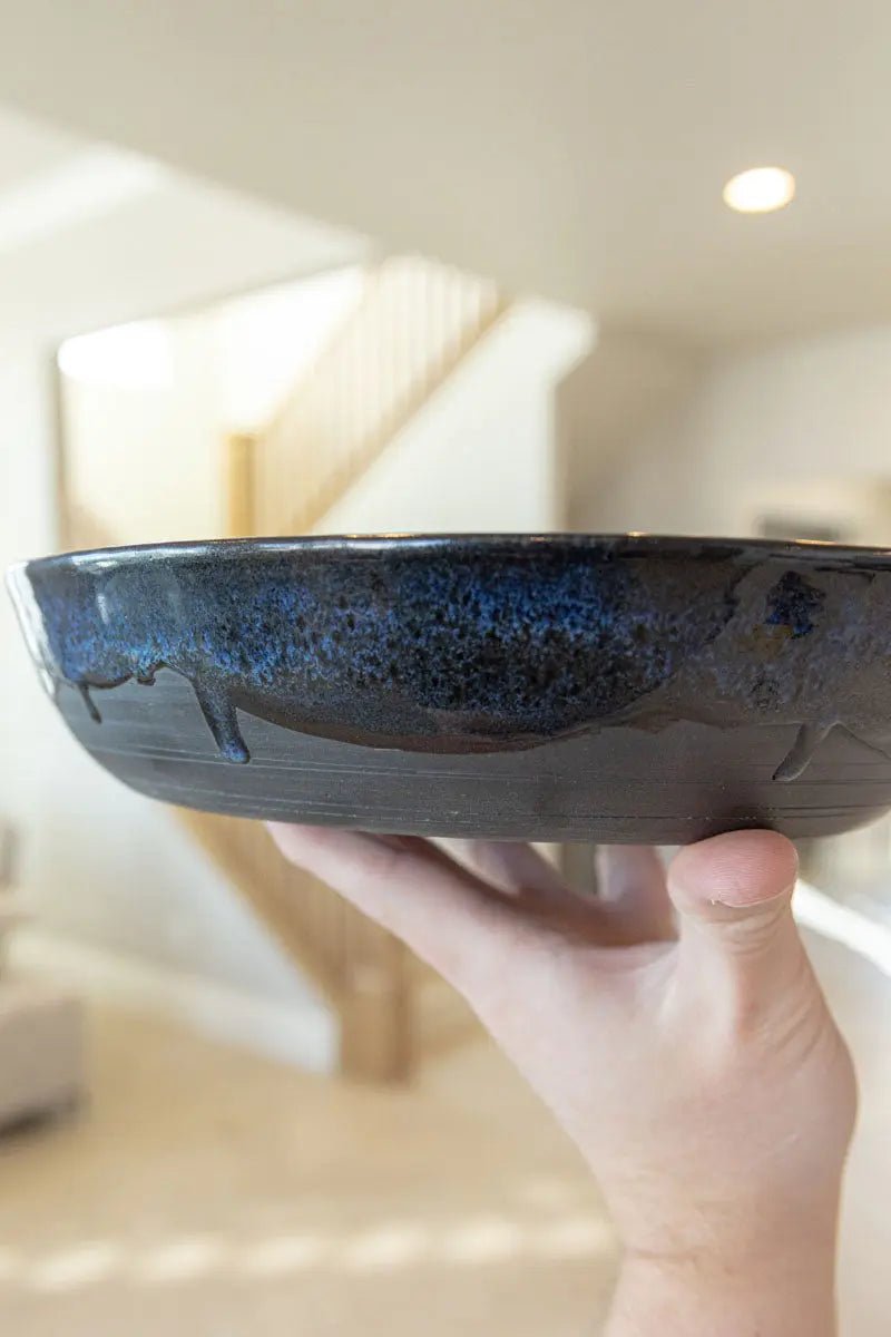 Large Low Profile Bowl/Dish - Midnight Blues & Blacks on Black Clay - Dan Pearce Ceramics