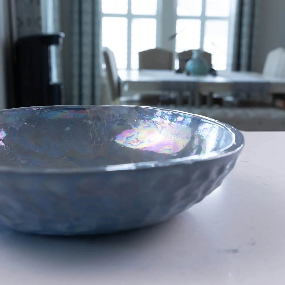 Large Nerikomi Stoneware "Mother of Pearl" Serving/Decorative Bowl - Blues, Grays, & Creams (Alchemy Collection) - Dan Pearce Ceramics