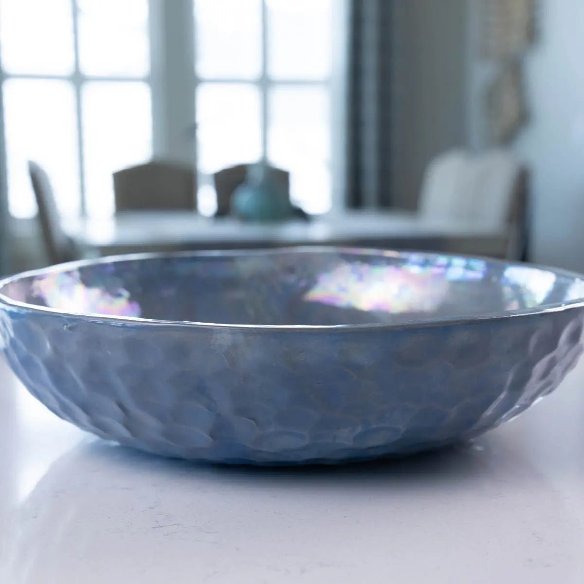 Large Nerikomi Stoneware "Mother of Pearl" Serving/Decorative Bowl - Blues, Grays, & Creams (Alchemy Collection) - Dan Pearce Ceramics