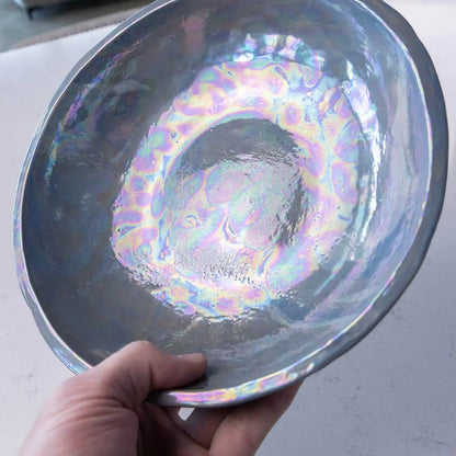 Large Nerikomi Stoneware "Mother of Pearl" Serving/Decorative Bowl - Blues, Grays, & Creams (Alchemy Collection) - Dan Pearce Ceramics